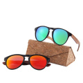 Wholesale Fashion round frame bamboo wooden foot sunglasses, true color film polarized lens, anti-ultraviolet sunglasses 2021